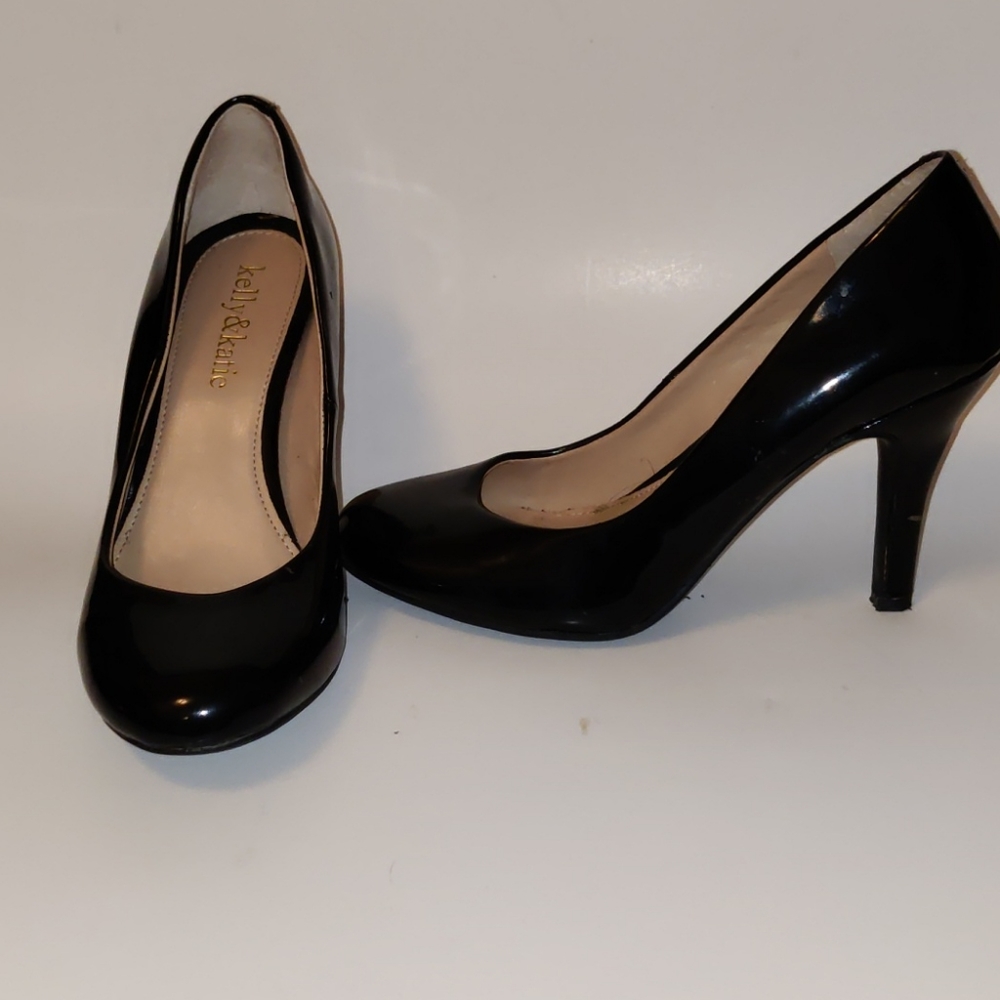 Black leather 2 inch heels